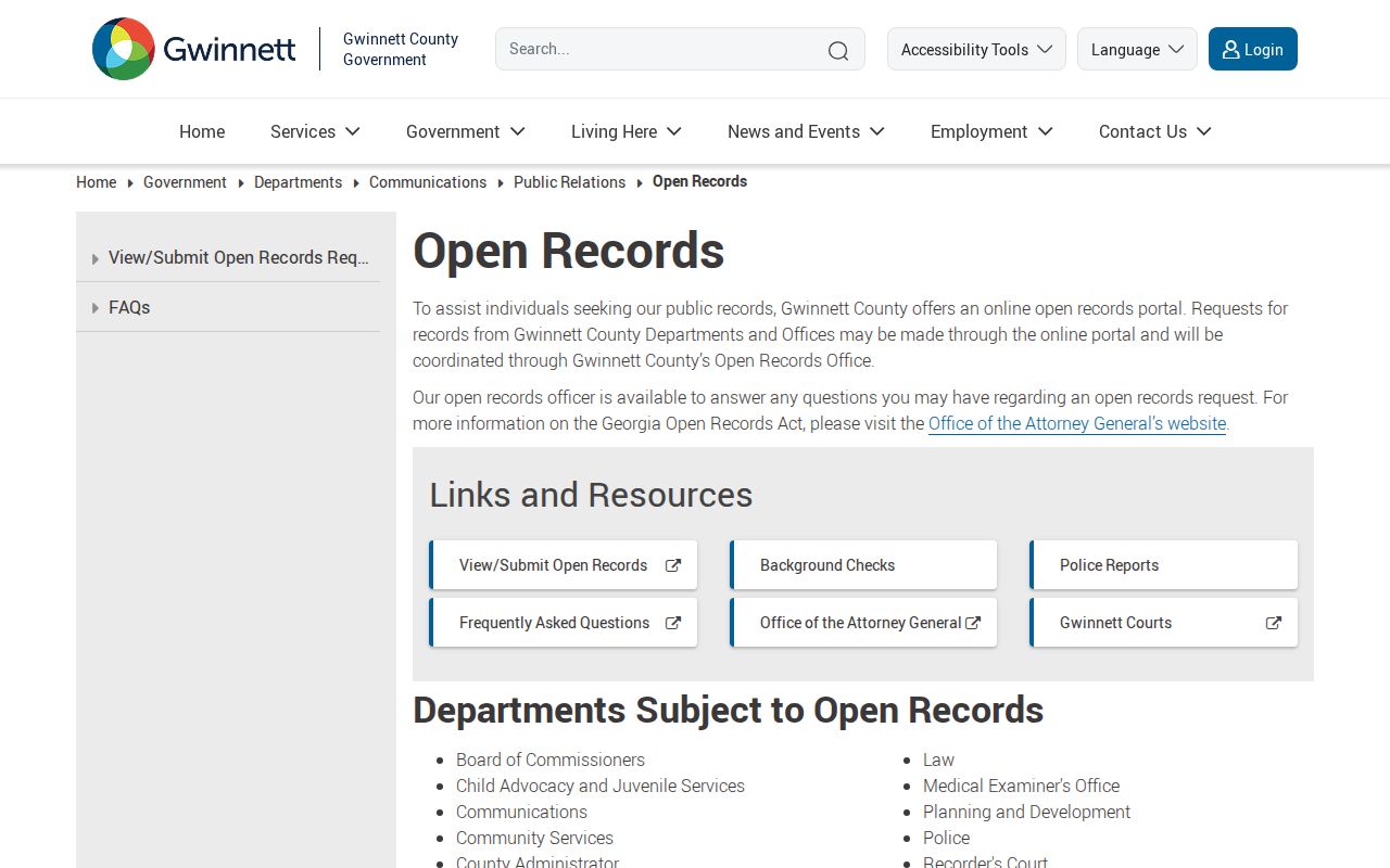 Gwinnett County residents directory open records request portal