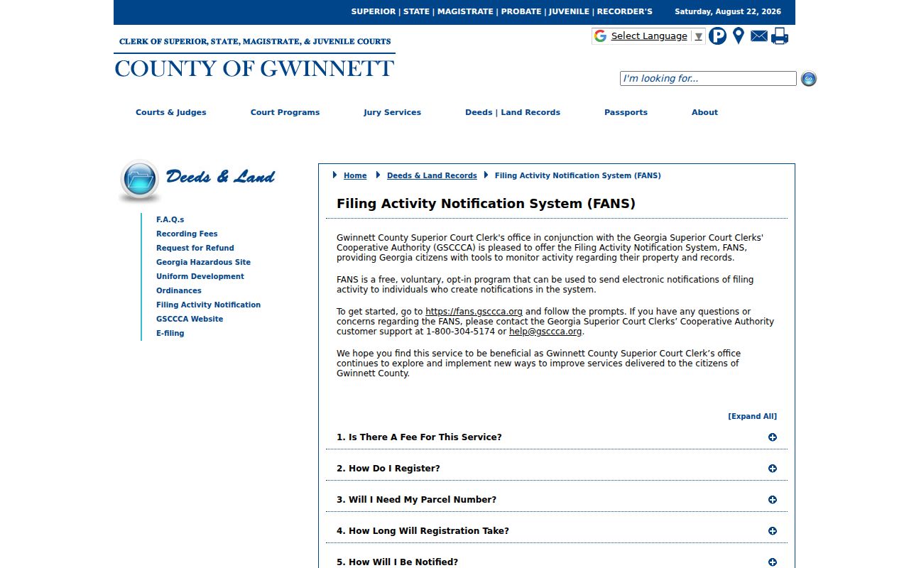 Gwinnett land record filing alert page