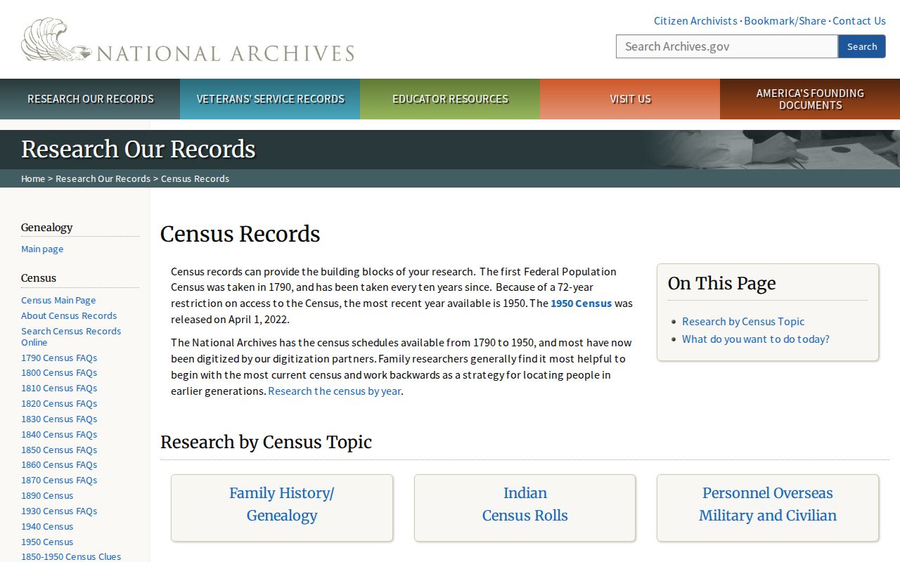 National Archives census research page for past Gwinnett households