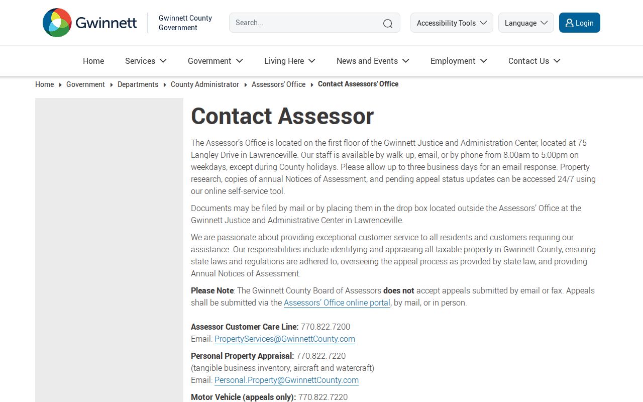 Gwinnett County assessor contact and property records page